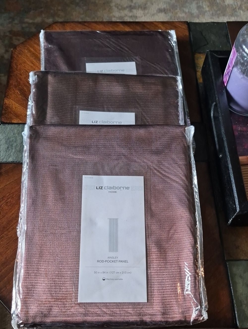 Liz Claiborne Brown Textured Rod-Pocket Curtain Panel Set Of 3-- 50 x 84